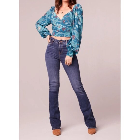 Band of the Free Sybille Teal Floral Crossover Crop Top Sz Small Womens Deep Tea - Picture 8 of 13